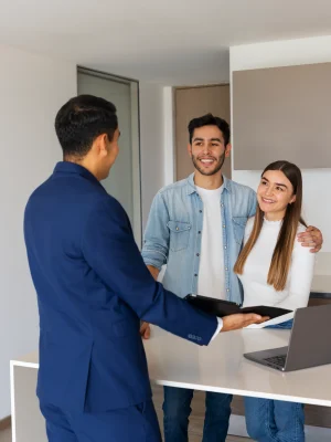 side-view-couple-talking-real-estate-agent side-view-couple-talking-real-estate-agent